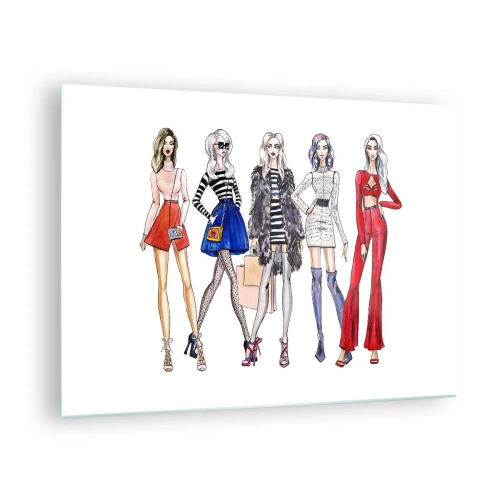 Obraz na szkle - Modne postacie w stylowych strojach na ilustracji - 70x50cm - Every week Fashion Week - Nowoczesna dekoracja ścienna do salonu i sypialni ARTTOR