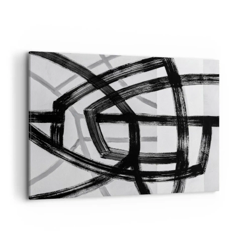 Obraz na płótnie - Czarno-białe abstrakcyjne linie przecinające się na jasnym tle - 120x80cm - Budowanie głębi - Nowoczesna dekoracja ścienna do salonu, kuchni i sypialni ARTTOR