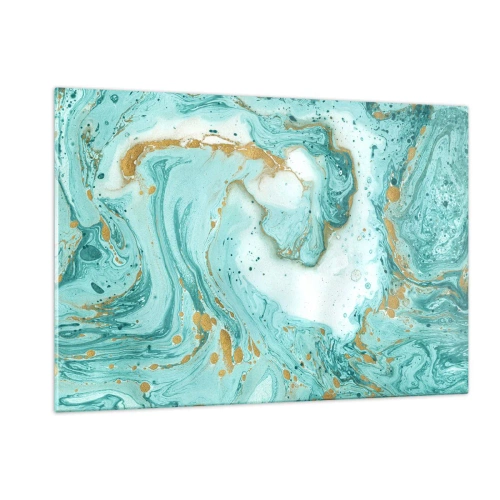 Obraz na szkle - Turkusowo-złoty wzór w stylu marmurkowym - 120x80cm - Pod wielką falą z epoki Edo - Nowoczesna dekoracja ścienna do salonu, kuchni i sypialni ARTTOR