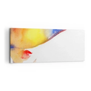 Obraz na płótnie - Minimalistyczna akwarela kobiecego profilu z kolorowym kapeluszem - 120x50cm - Portret damy    - Nowoczesna dekoracja ścienna do salonu i sypialni ARTTOR