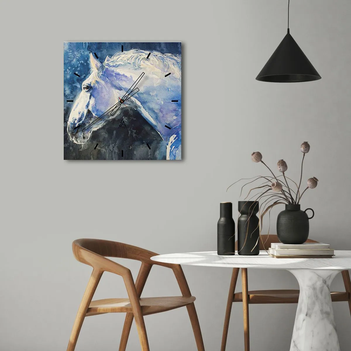Zegar ścienny - Portret w błękitnej poświacie - 40x40 cm