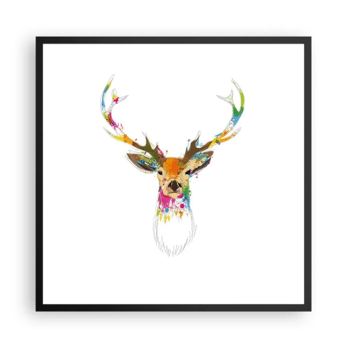 Plakat w czarnej ramie - Łagodny jelonek skąpany w kolorze - 60x60 cm