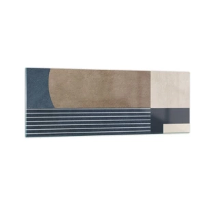 Obraz na szkle - Geometryczne figury w odcieniach beżu i granatu z liniami - 140x50cm - Kompozycja prostoty i krągłości - Nowoczesna dekoracja ścienna do salonu i sypialni ARTTOR