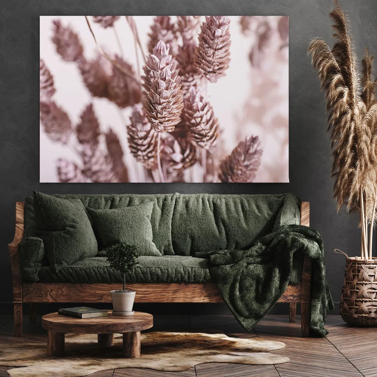 Obraz na płótnie - Zbliżenie na delikatne różowe kłosy traw ozdobnych - 70x50cm - Z pozoru niepozorne - Nowoczesna dekoracja ścienna do salonu i sypialni ARTTOR