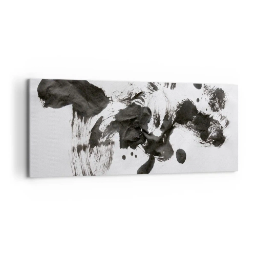 Obraz na płótnie - Abstrakcyjna kompozycja czarnych plam na białym tle - 120x50cm - W szaleństwie metoda? - Nowoczesna dekoracja ścienna do salonu i sypialni ARTTOR
