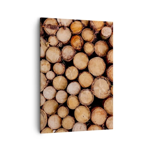 Obraz na płótnie - Stosy ściętych pni drzew ułożonych jeden na drugim - 50x70cm - Nowy początek - Nowoczesna dekoracja ścienna do salonu, kuchni i sypialni ARTTOR