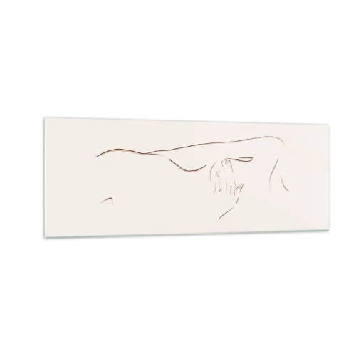 Obraz na szkle - Subtelny rysunek linii przedstawiający sylwetkę na jasnym tle - 140x50cm - Kształt pragnienia - Nowoczesna dekoracja ścienna do salonu i sypialni ARTTOR