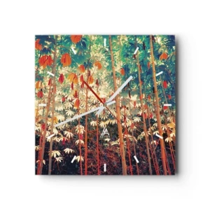 Zegar ścienny - Kolorowy las bambusowy z intensywnymi barwami - 30x30cm - Tajemne życie liści - Nowoczesna dekoracja ścienna do salonu i sypialni ARTTOR