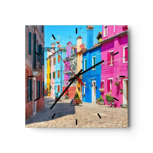 Zegar ścienny - Miasteczko "Pod papugami" - 40x40 cm