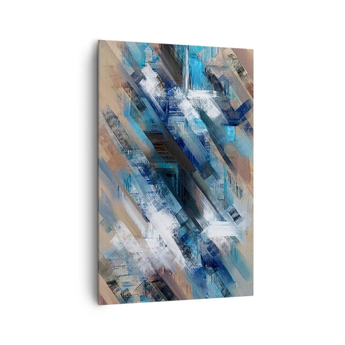 Obraz na płótnie - Abstrakcyjna kompozycja z błękitnymi ukośnymi liniami - 80x120cm - Po błękitnym skosie - Nowoczesna dekoracja ścienna do salonu i sypialni ARTTOR