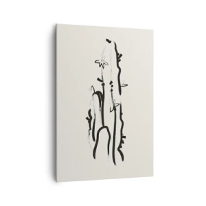 Obraz na płótnie - Czarno-biała grafika kaktusa z kwiatami w stylu line art - 70x100cm - Kwitnące zioło - Nowoczesna dekoracja ścienna do salonu i sypialni ARTTOR