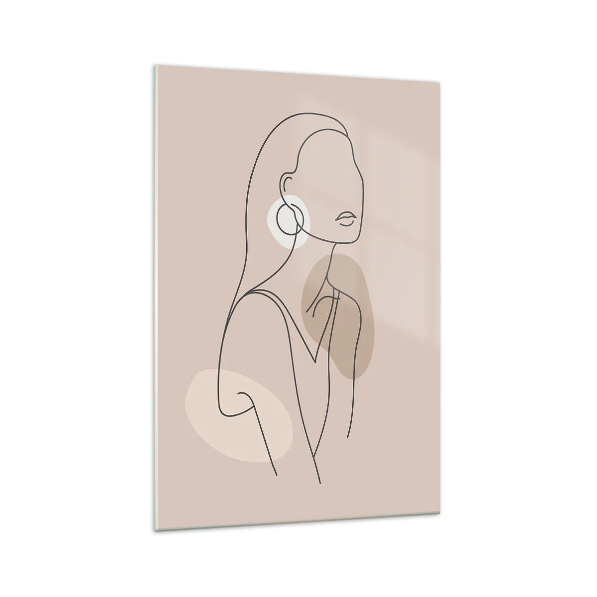 Obraz na szkle - Minimalistyczna ilustracja kobiety z konturów na beżowym tle - 70x100cm - Ikona dziewczęcości - Nowoczesna dekoracja ścienna do salonu i sypialni ARTTOR