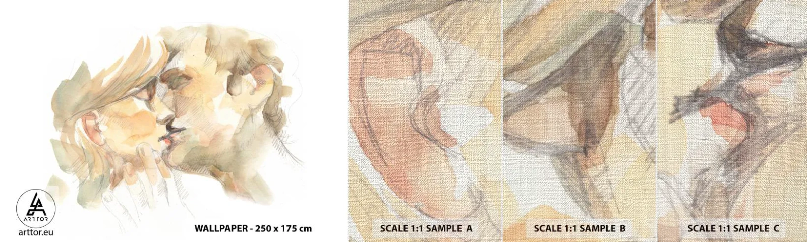 Fototapeta Próbka Premium Canvas - Odnaleziona połowa? - Zakochana Para, Pocałunek, Sztuka - 100x30 cm