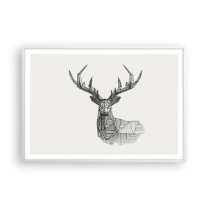 Plakat w białej ramie - Jeleń w kubistycznym stylu - 100x70 cm