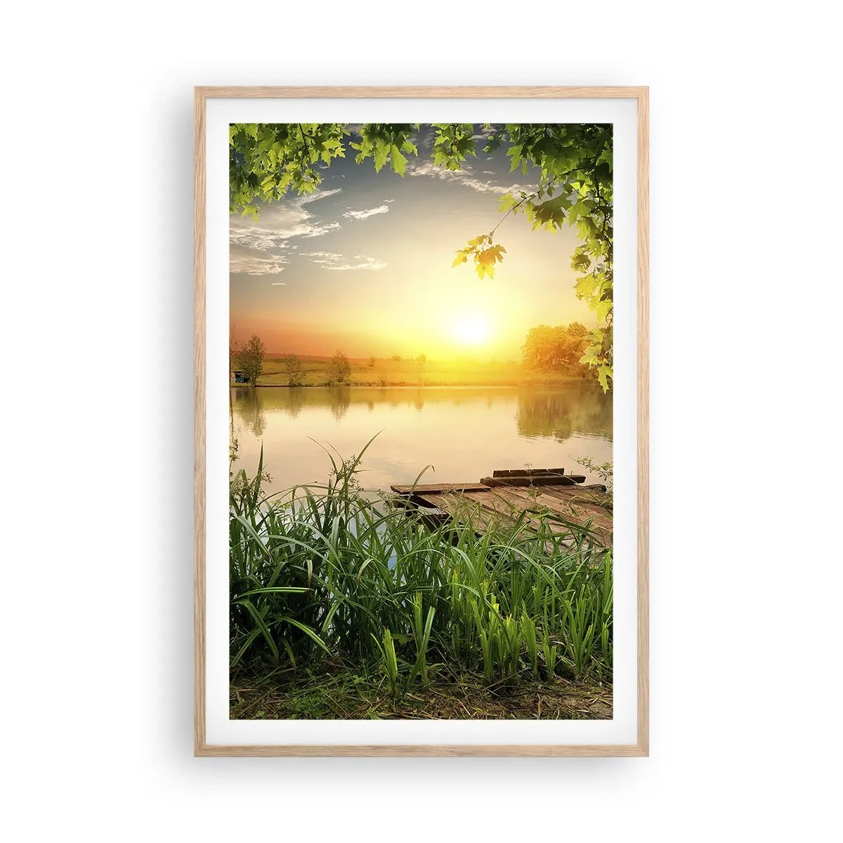 Plakat w ramie jasny dąb - Pejzaż w zielonej ramie - 61x91 cm