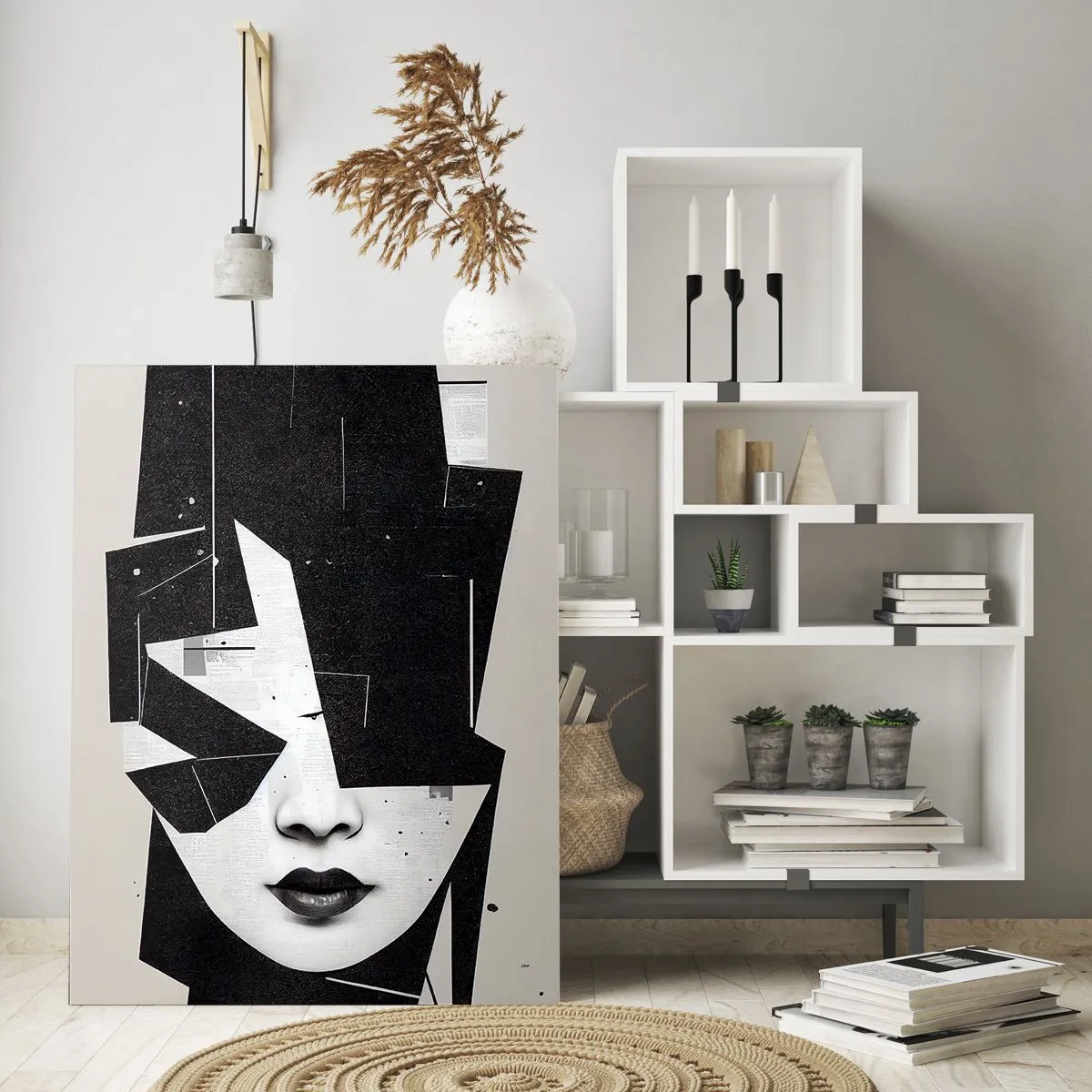 Obraz na szkle - Abstrakcyjna kompozycja twarzy kobiety w czerni i bieli - 70x100cm - Głęboko ukryte - Nowoczesna dekoracja ścienna do salonu i sypialni ARTTOR