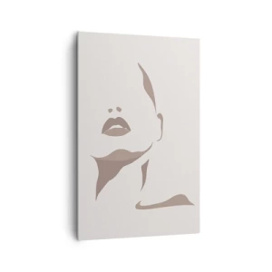 Obraz na płótnie - Minimalistyczny kontur kobiecej twarzy w delikatnych beżach - 80x120cm - Stworzona ze światła i cienia - Nowoczesna dekoracja ścienna do salonu i sypialni ARTTOR