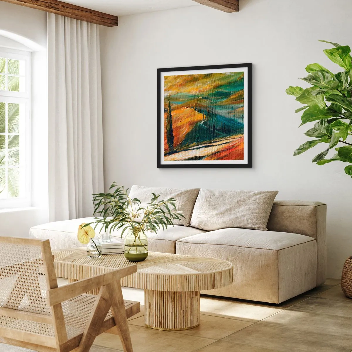 Plakat w czarnej ramie - Toskański pejzaż - 50x50 cm