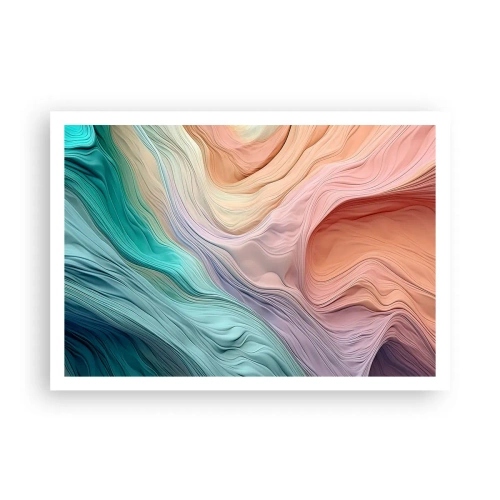 Plakat - Abstrakcyjne fale w pastelowych i tęczowych kolorach - 100x70cm - Tęczowa fala - Nowoczesna dekoracja ścienna do salonu i sypialni ARTTOR