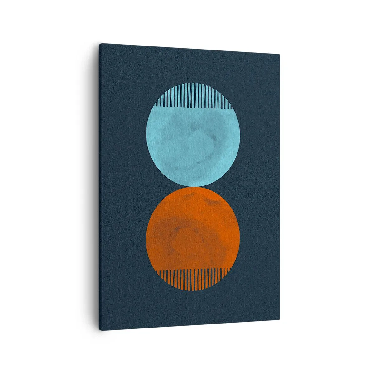 Obraz na płótnie - Dwa kolorowe koła w stylu geometrycznym na ciemnym tle - 50x70cm - Tylko geometria? - Nowoczesna dekoracja ścienna do salonu, kuchni i sypialni ARTTOR
