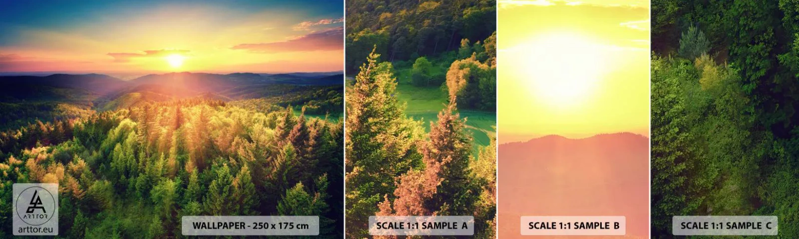 Fototapeta Próbka Samoprzylepna Deluxe Sticker - Wierzchołki i szczyty - Krajobraz, Las, Góry - 100x30 cm