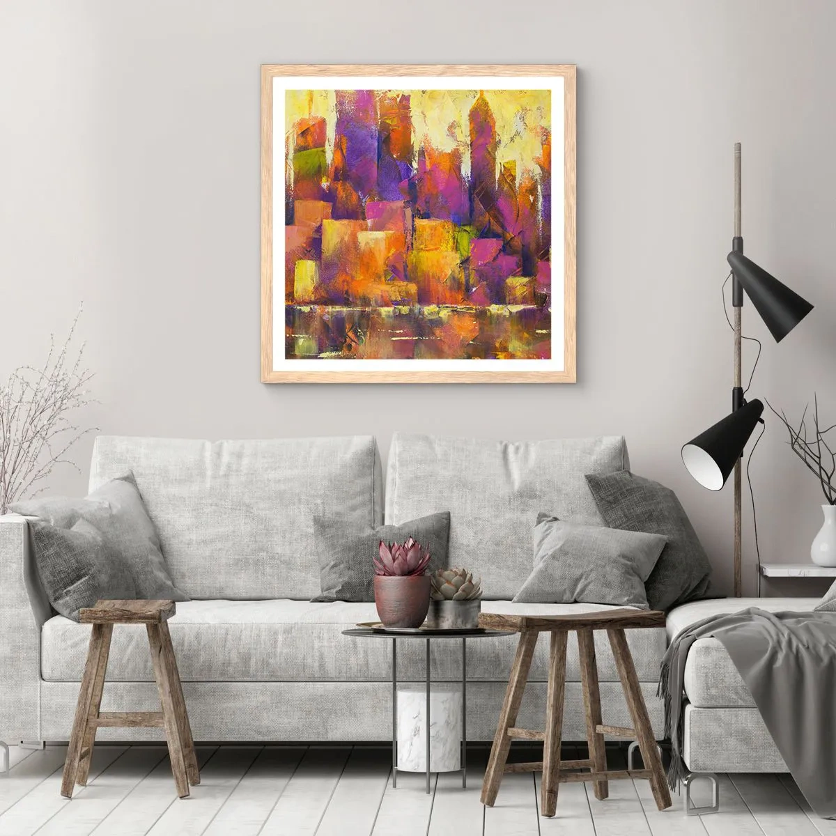 Plakat w ramie jasny dąb - Kompozycja metropolitalna - 50x50 cm