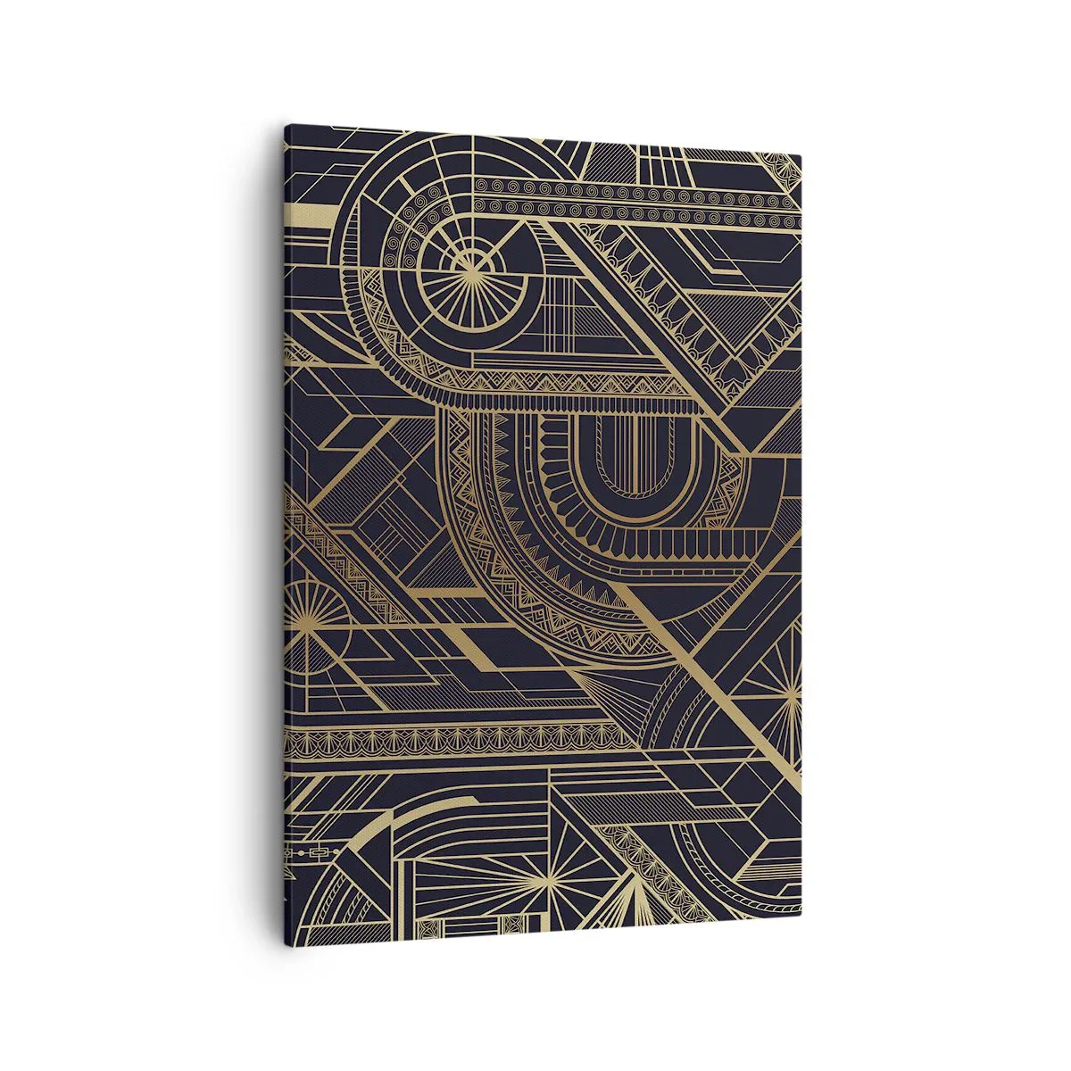 Obraz na płótnie - Geometryczna kompozycja w stylu art deco w odcieniach złota i czerni - 50x70cm - Koncepty, idee, plany - Nowoczesna dekoracja ścienna do salonu, kuchni i sypialni ARTTOR