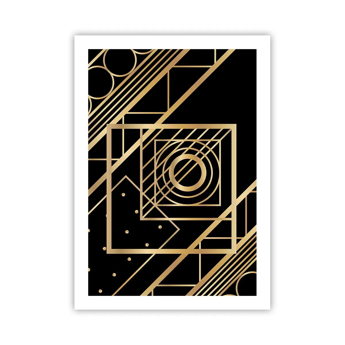 Plakat - Złote geometryczne wzory na czarnym tle w stylu art deco - 50x70cm - Złota geometria - Nowoczesna dekoracja ścienna do salonu, kuchni i sypialni ARTTOR