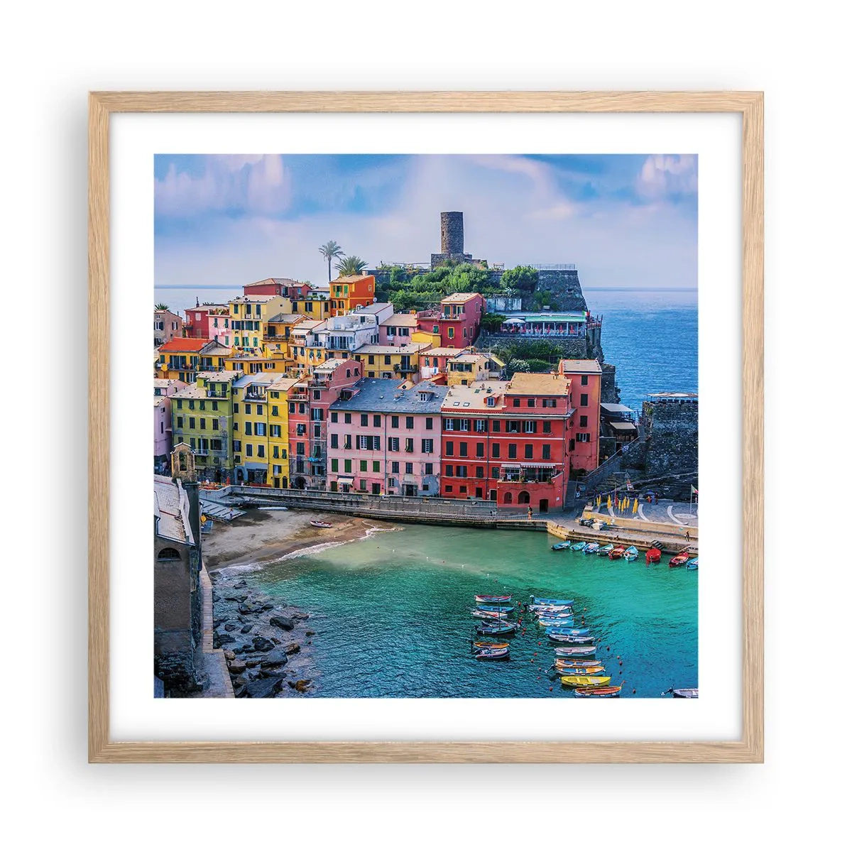 Plakat w ramie jasny dąb - Śródziemnomorskie magiczne miasteczko - 50x50 cm