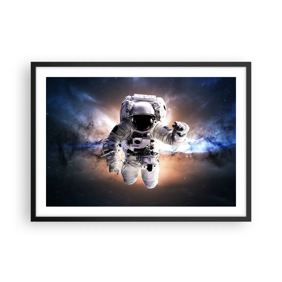 Plakat w czarnej ramie - Astronauta w przestrzeni kosmicznej - 70x50cm - Pozdrowienia z kosmosu - Nowoczesna dekoracja ścienna do salonu i sypialni ARTTOR