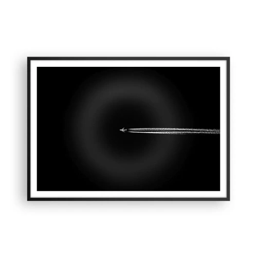 Plakat w czarnej ramie - Samolot odrzutowy z widoczną smugą na czarnym tle - 100x70cm - W inny wymiar - Nowoczesna dekoracja ścienna do salonu i sypialni ARTTOR