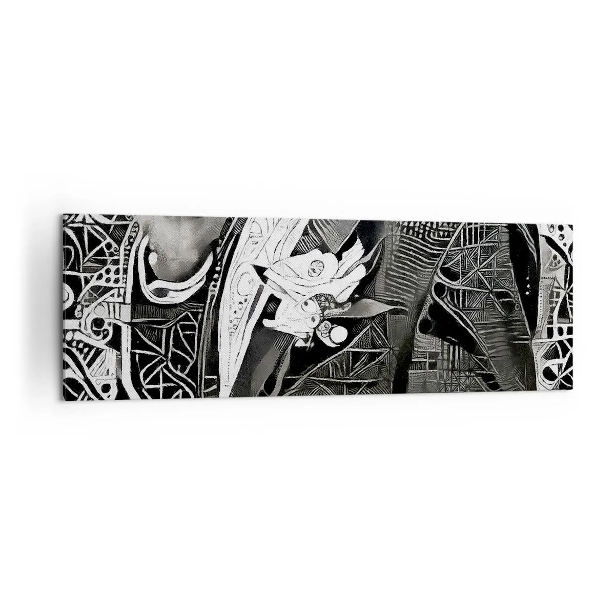 Obraz na płótnie - Elegancka abstrakcja z mężczyzną w garniturze w czerni i bieli - 160x50cm - Tylko na pozór szary człowiek - Nowoczesna dekoracja ścienna do salonu i sypialni ARTTOR