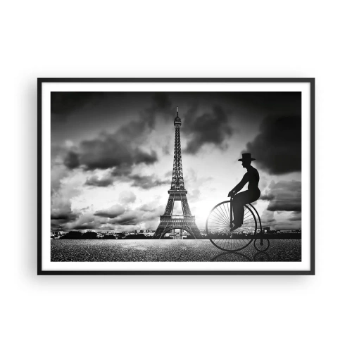 Plakat w czarnej ramie - Czarno-biały obraz z rowerem retro i wieżą Eiffla w tle - 100x70cm - Tęsknota do Belle Epoque - Nowoczesna dekoracja ścienna do salonu i sypialni ARTTOR