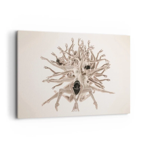 Obraz na płótnie - Abstrakcyjna kompozycja tancerzy w ruchu - 100x70cm - Rozkwitanie w tańcu - Nowoczesna dekoracja ścienna do salonu, kuchni i sypialni ARTTOR