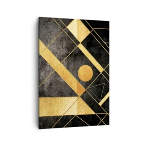 Obraz na płótnie - Geometryczna kompozycja w złotych i czarnych barwach - 50x70cm - Słońce pustyni - Nowoczesna dekoracja ścienna do salonu, kuchni i sypialni ARTTOR