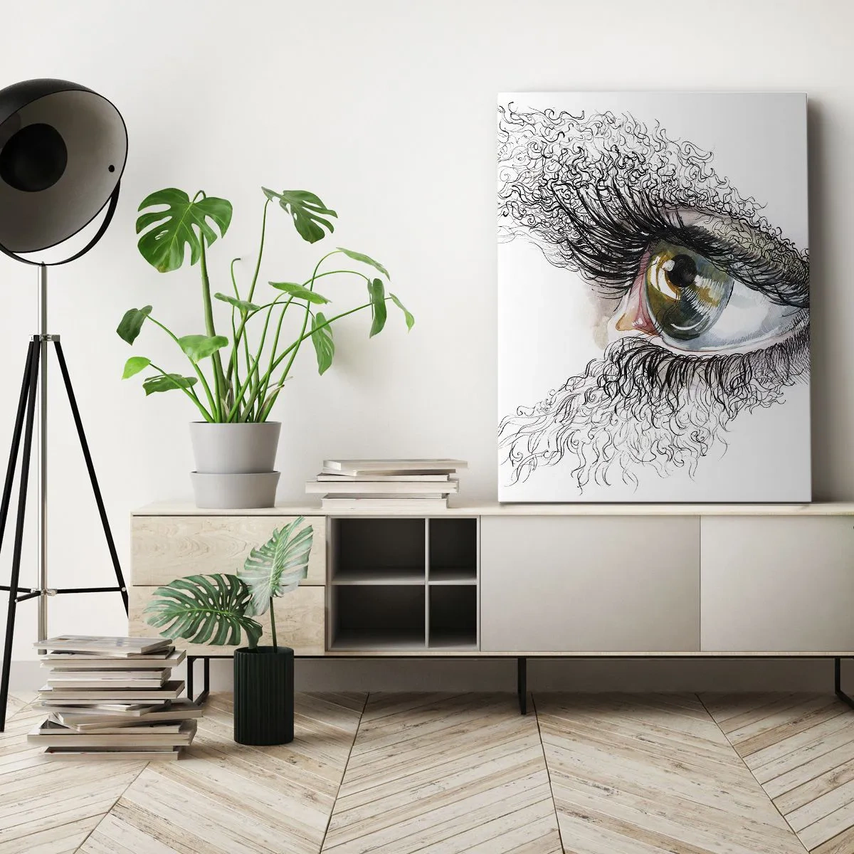 Obraz na płótnie - Oczy z delikatnymi rzęsami i subtelnymi szczegółami włosków - 50x70cm - Zajrzyj wprost do duszy - Nowoczesna dekoracja ścienna do salonu, kuchni i sypialni ARTTOR
