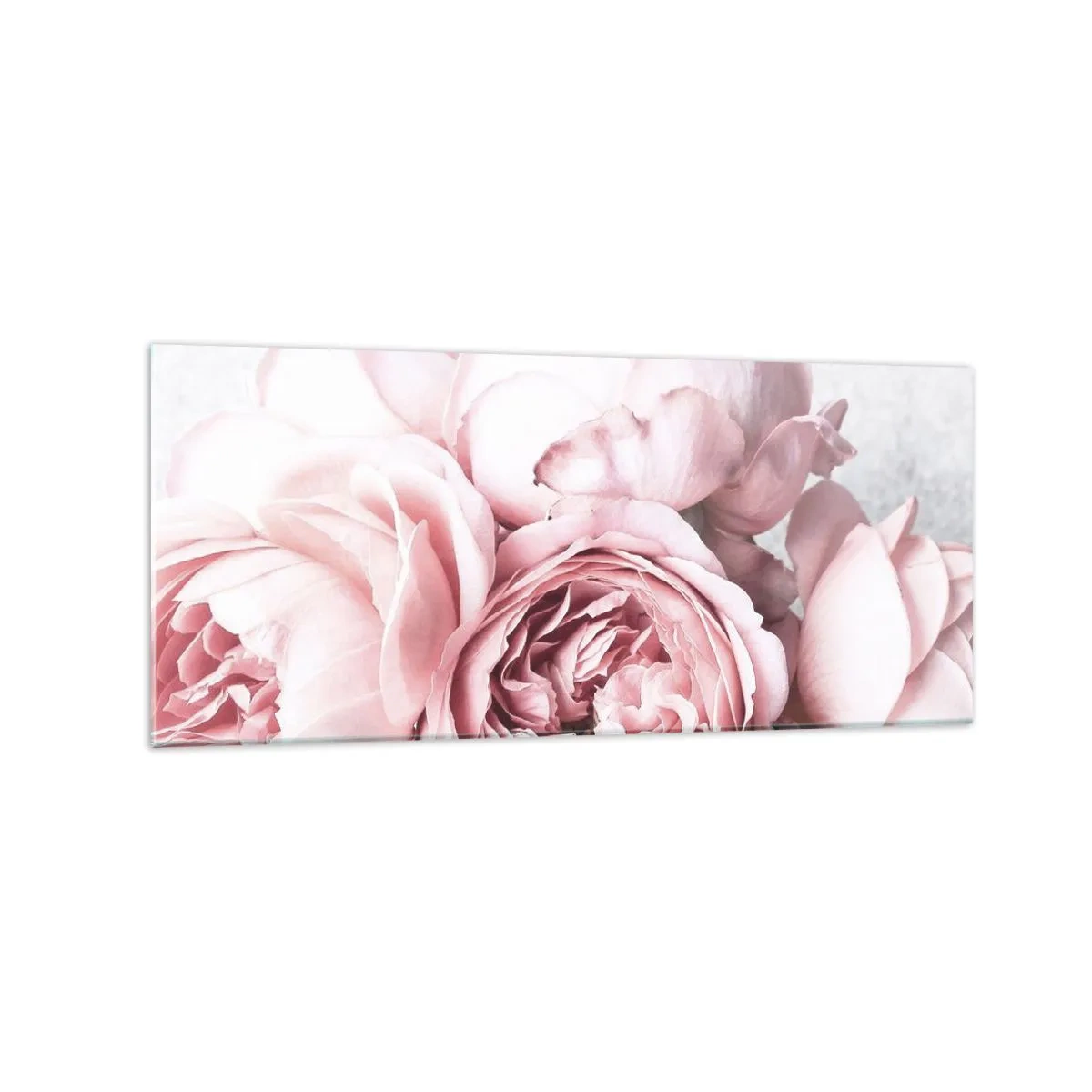 Obraz na szkle - Różowe piwonie w delikatnym świetle na jasnym tle - 120x50cm - Dla romantyków - Nowoczesna dekoracja ścienna do salonu i sypialni ARTTOR