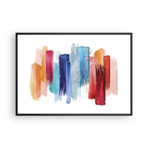 Plakat w czarnej ramie - Kolorowe pociągnięcia pędzlem na białym tle - 100x70cm - W górę i w dół - Nowoczesna dekoracja ścienna do salonu i sypialni ARTTOR