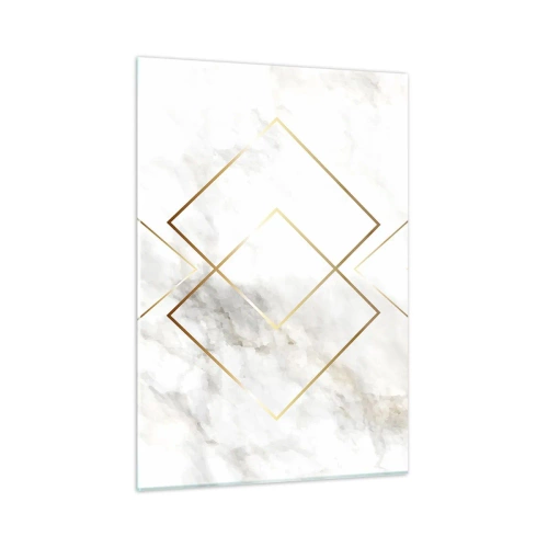 Obraz na szkle - Geometryczne złote romby na tle białego marmuru - 50x70cm - Widok na nieskończoność - Nowoczesna dekoracja ścienna do salonu, kuchni i sypialni ARTTOR