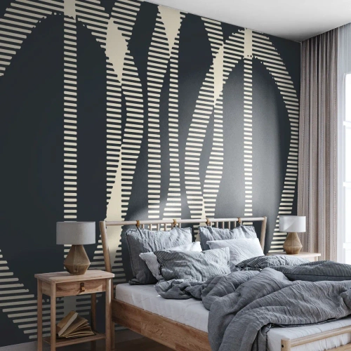 Fototapeta Premium Canvas - Geometryczne linie w jasnych odcieniach na ciemnym tle - 100x70cm - Próba przełamania ciemności - Nowoczesna dekoracja ścienna do salonu i sypialni ARTTOR