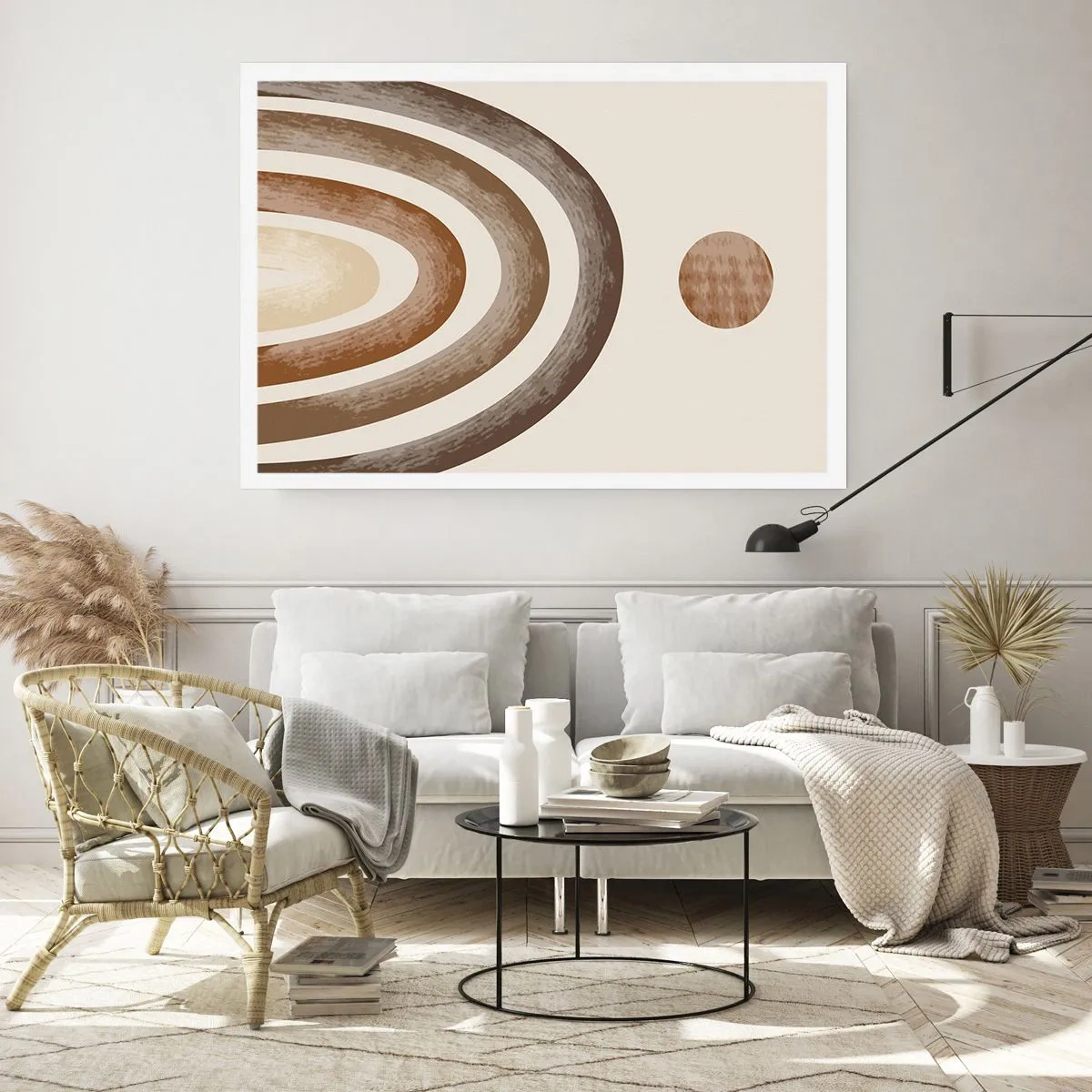 Plakat - Geometryczny motyw planetarny w odcieniach brązu - 100x70cm - W odległej galaktyce - Nowoczesna dekoracja ścienna do salonu i sypialni ARTTOR