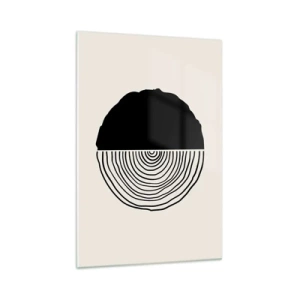 Obraz na szkle - Abstrakcyjny czarno-biały motyw inspirowany przekrojem drewna z geometrycznym podziałem - 70x100cm - Pół na pół - Nowoczesna dekoracja ścienna do salonu i sypialni ARTTOR