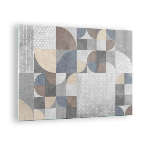 Obraz na szkle - Abstrakcyjna kompozycja geometryczna z różnymi kształtami i odcieniami szarości - 70x50cm - Ceramiczna fantazja - Nowoczesna dekoracja ścienna do salonu i sypialni ARTTOR