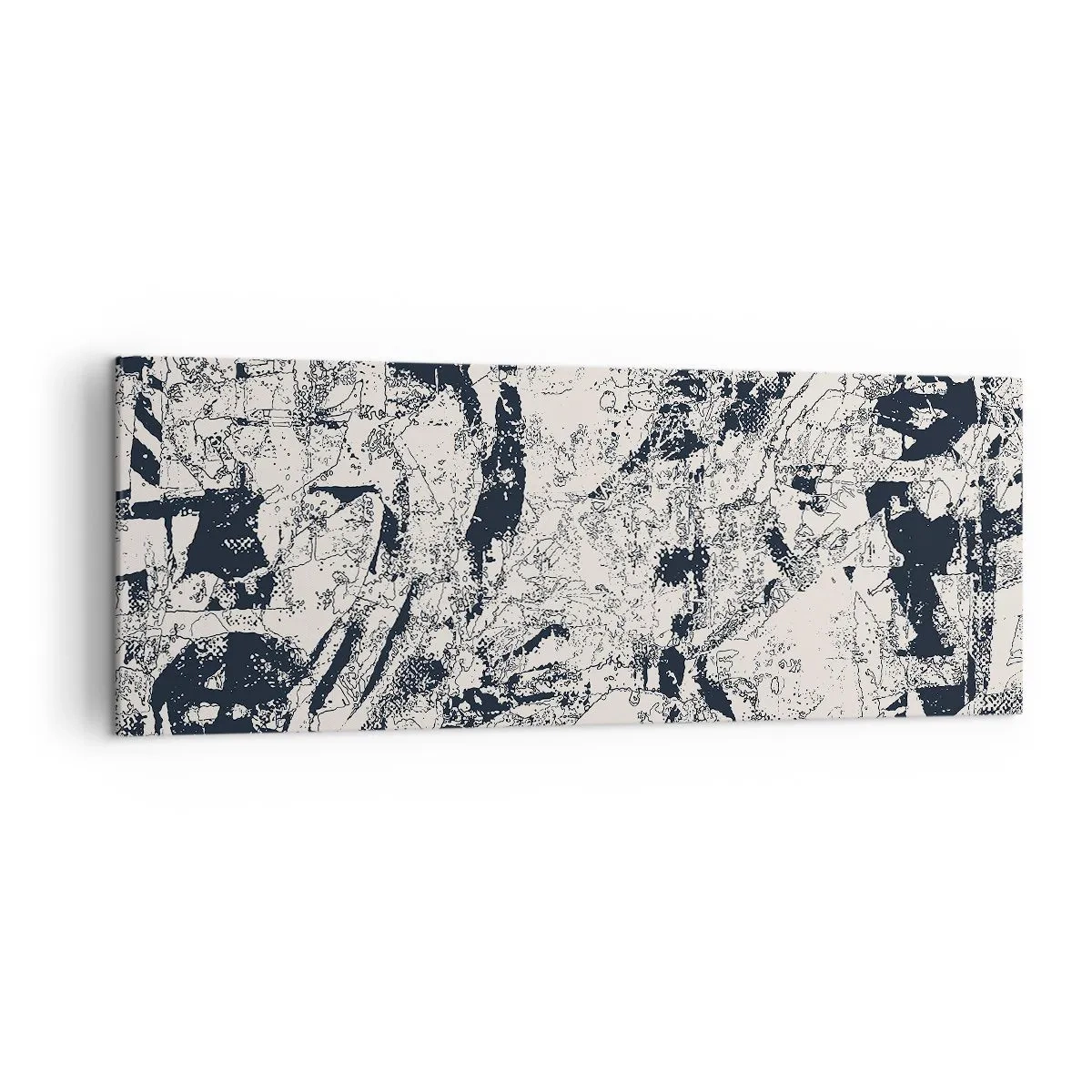 Obraz na płótnie - Abstrakcyjna kompozycja w czerni i bieli z dynamicznym układem - 140x50cm - Przenikanie przeciwieństw - Nowoczesna dekoracja ścienna do salonu i sypialni ARTTOR