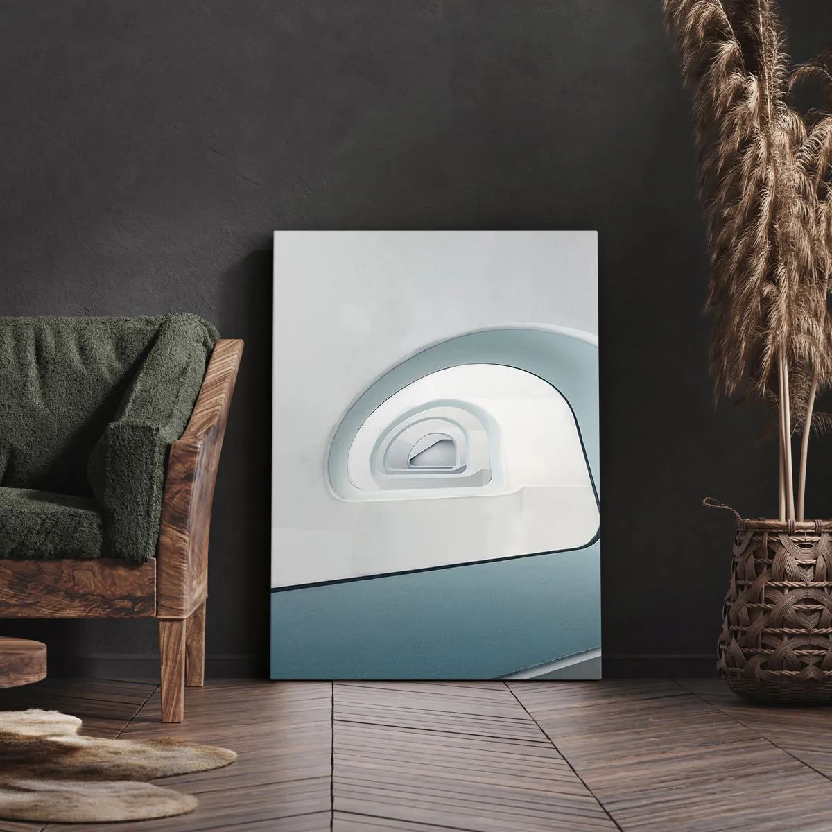 Obraz na płótnie - Minimalistyczna architektura z zaokrąglonymi liniami - 80x120cm - Do dna błękitu - Nowoczesna dekoracja ścienna do salonu i sypialni ARTTOR