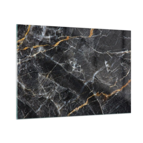 Obraz na szkle - Czarno-złoty marmurowy wzór z białymi żyłkami - 100x70cm - Wewnętrzne życie kamienia - Nowoczesna dekoracja ścienna do salonu, kuchni i sypialni ARTTOR