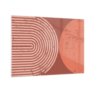 Obraz na szkle - Geometryczna grafika w odcieniach rdzy z półkolem i kołem - 70x50cm - Bliska relacja - Nowoczesna dekoracja ścienna do salonu i sypialni ARTTOR