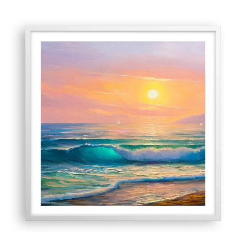 Plakat w białej ramie - Turkusowa pieśń fal - 60x60 cm