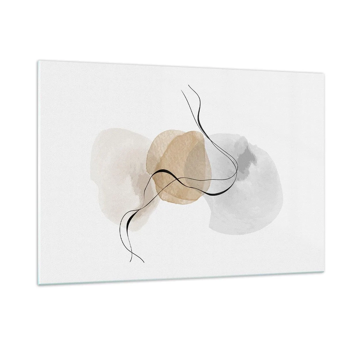 Obraz na szkle - Subtelna abstrakcja z pastelowymi plamami i czarnymi liniami - 120x80cm - Powietrzne paciorki - Nowoczesna dekoracja ścienna do salonu, kuchni i sypialni ARTTOR