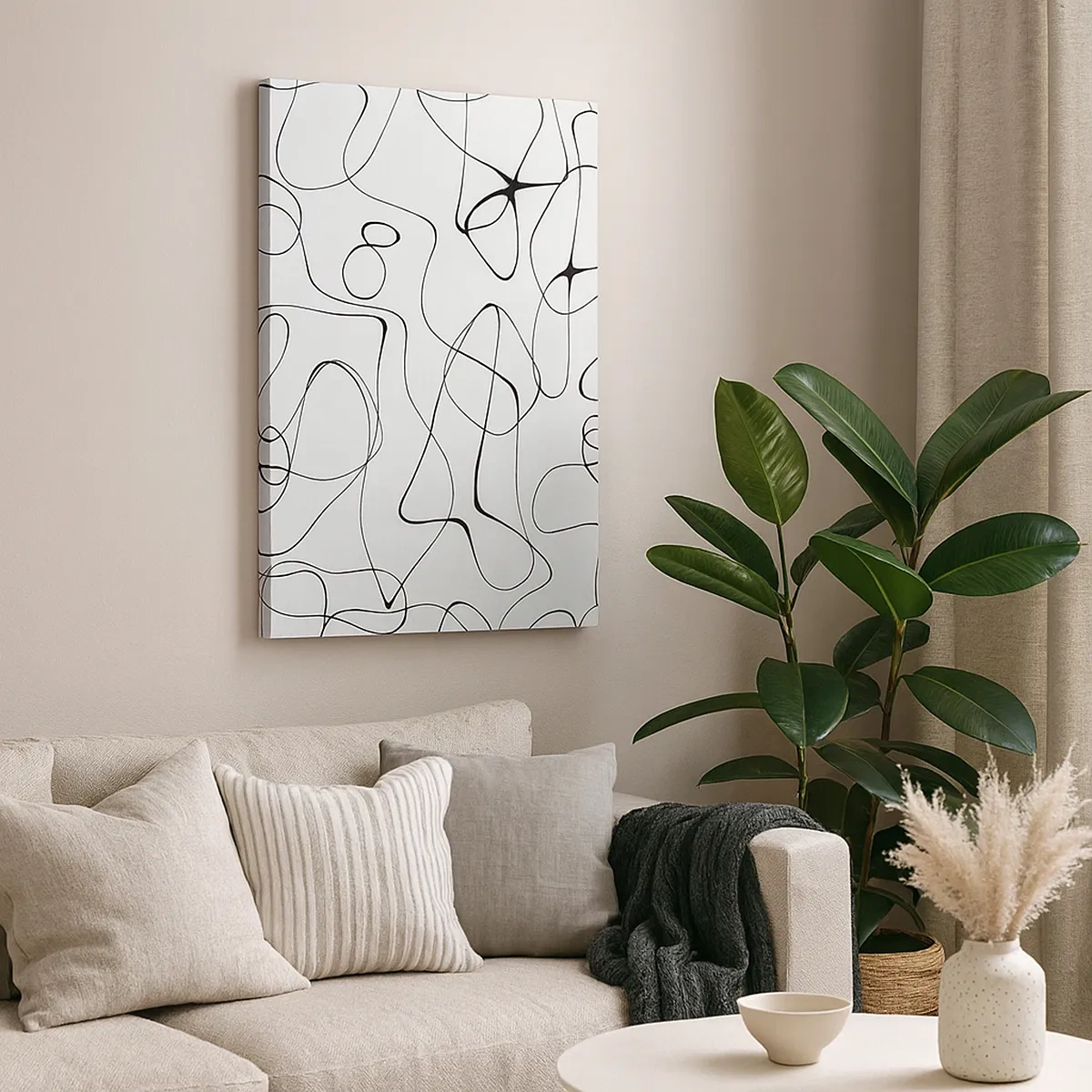 Obraz na płótnie - Abstrakcyjna kompozycja czarnych linii na białym tle - 50x70cm - Ścieżki życia, koleje losu - Nowoczesna dekoracja ścienna do salonu, kuchni i sypialni ARTTOR